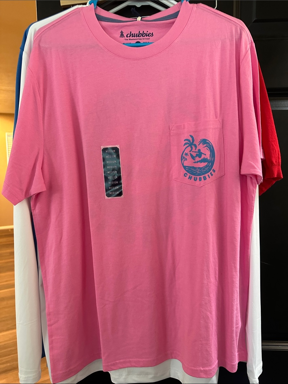Chubbies Pink Pocket Tee with Blue Logo